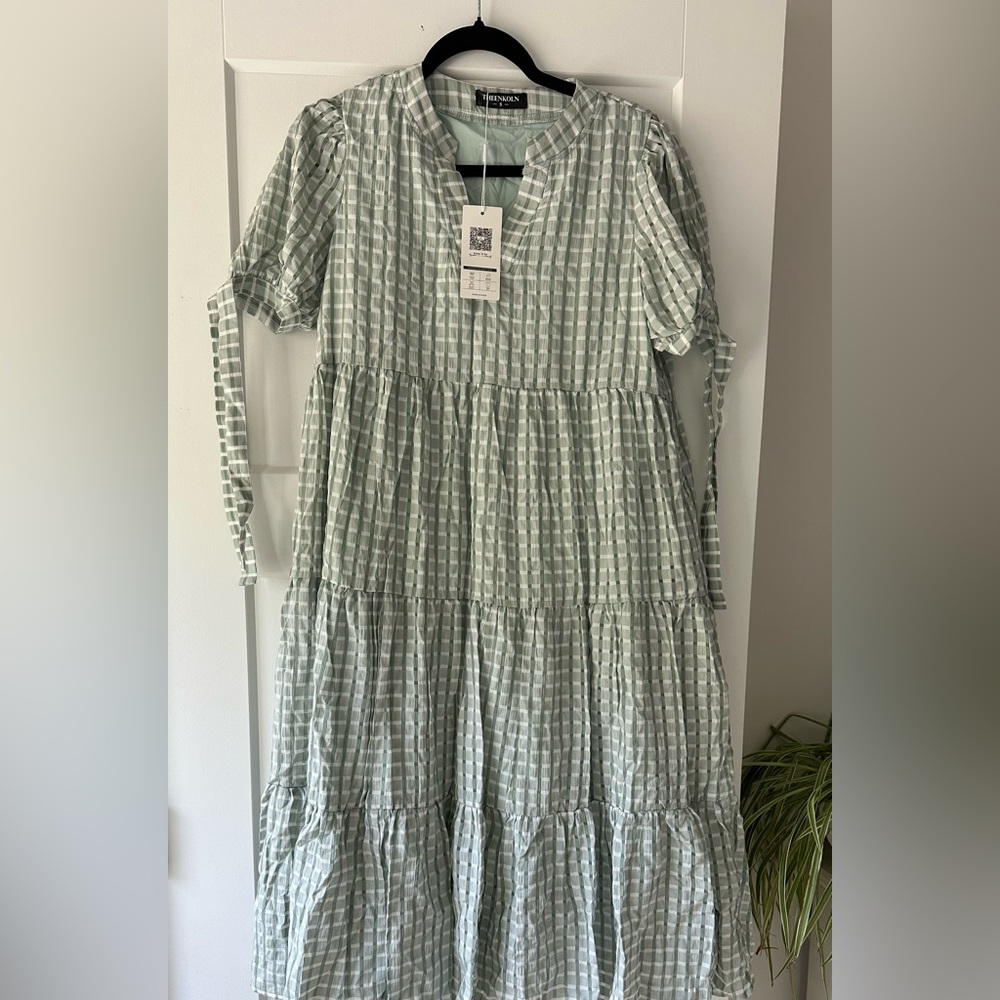 Sage Checkered Dress